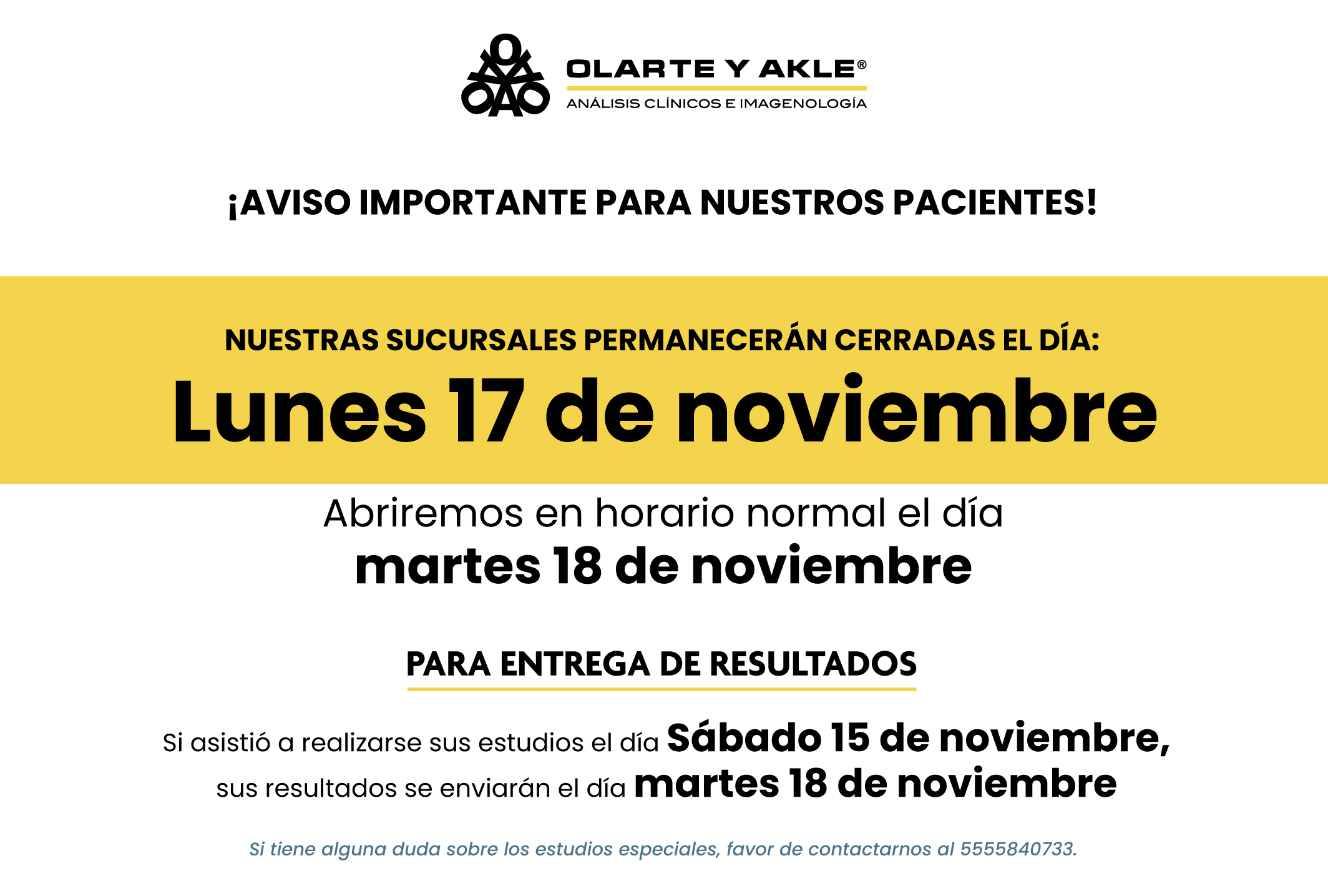 ¡AVISO IMPORTANTE PARA NUESTROS PACIENTES!