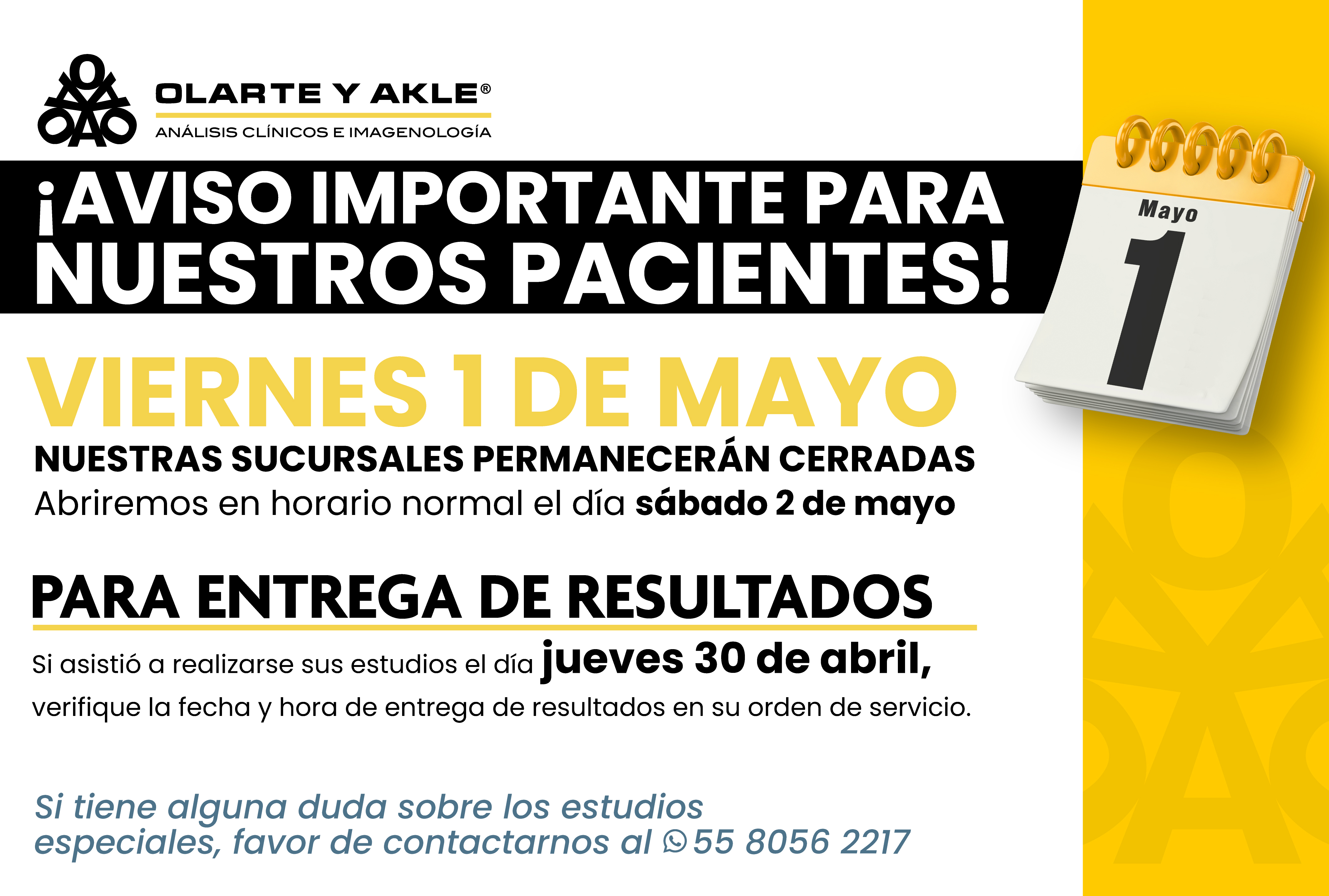 AVISO IMPORTANTE PARA NUESTROS PACIENTES